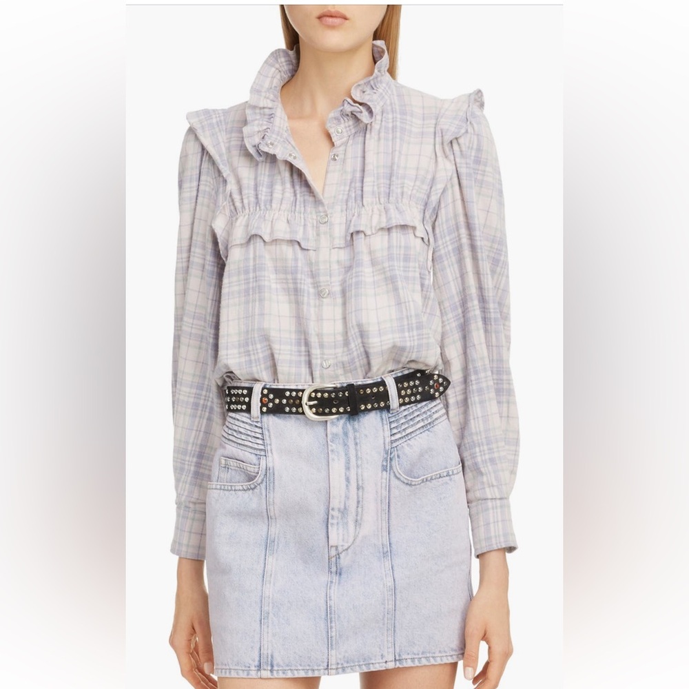 Etoile Isabel Marant Idety Ruffle-Trim Checked Cotton Shirt